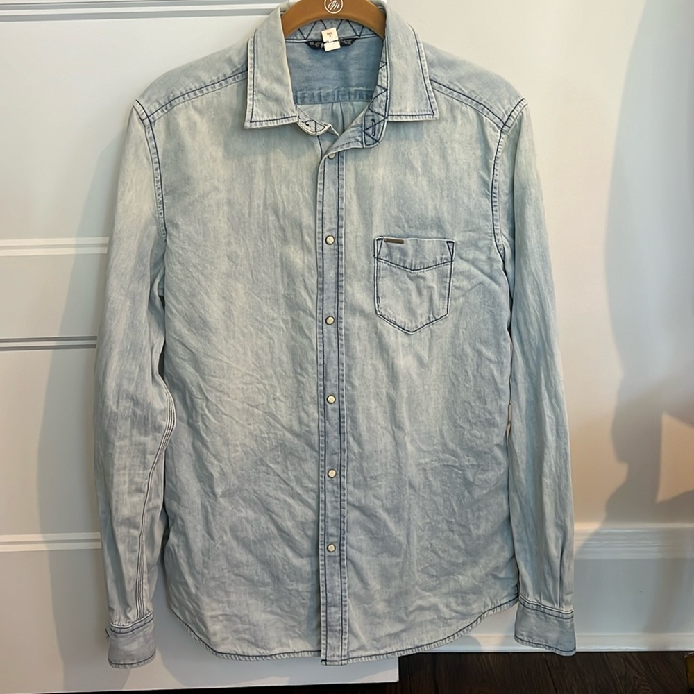 Diesel washed denim button down shirt.